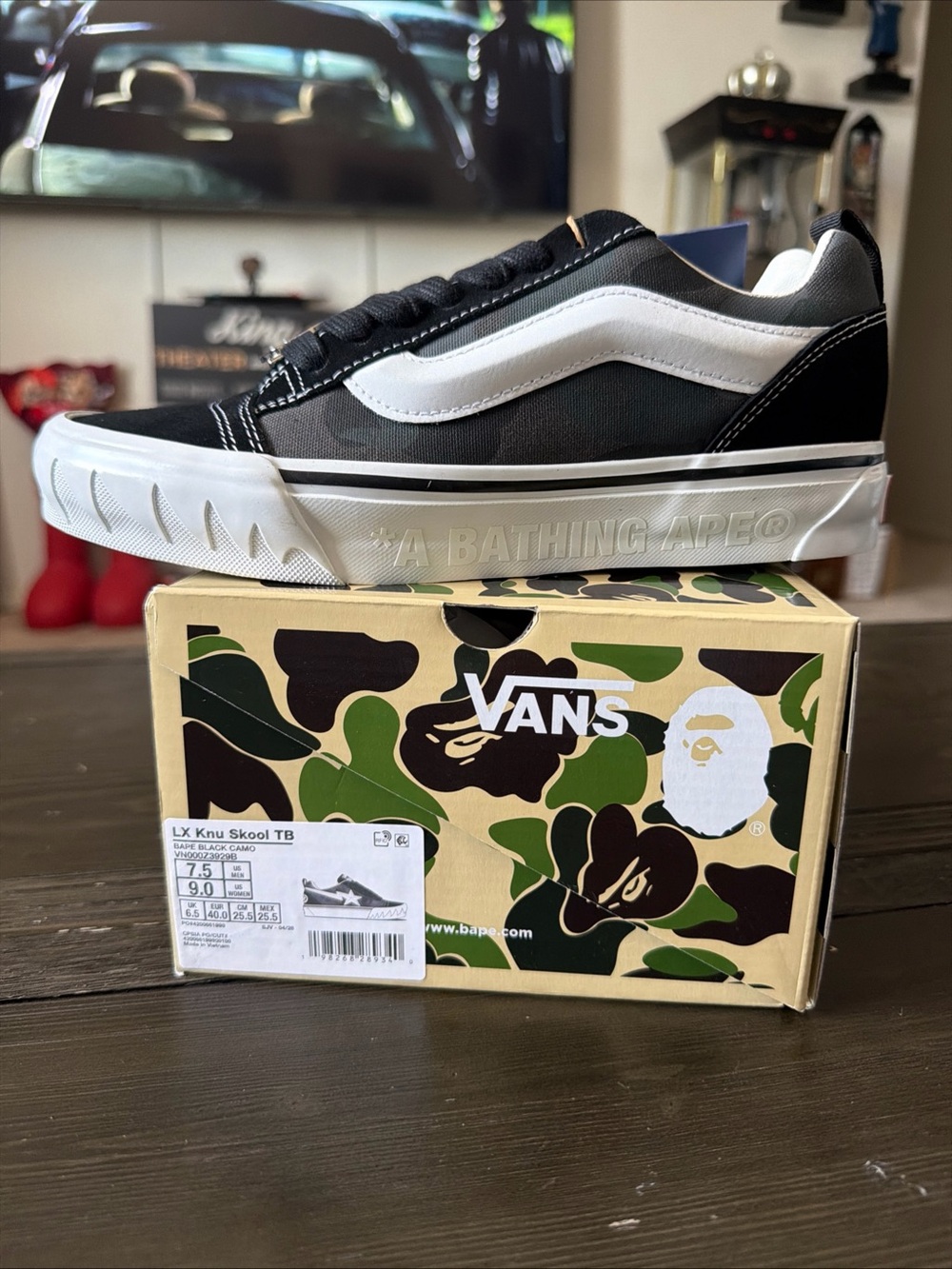 Bape x Vans Black and White LX Knu Skool Sneakers